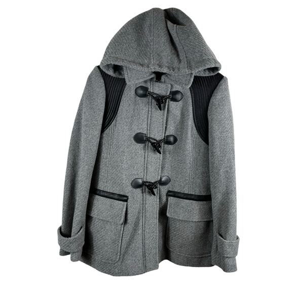 Guess Los Angeles Womens Small Gray Hooded Coat Toggle Closure Wool Blend Jacket - Picture 2 of 14